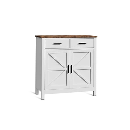 Homycasa White Wood Cabinet with Rustic Oak Top and Storage Drawers