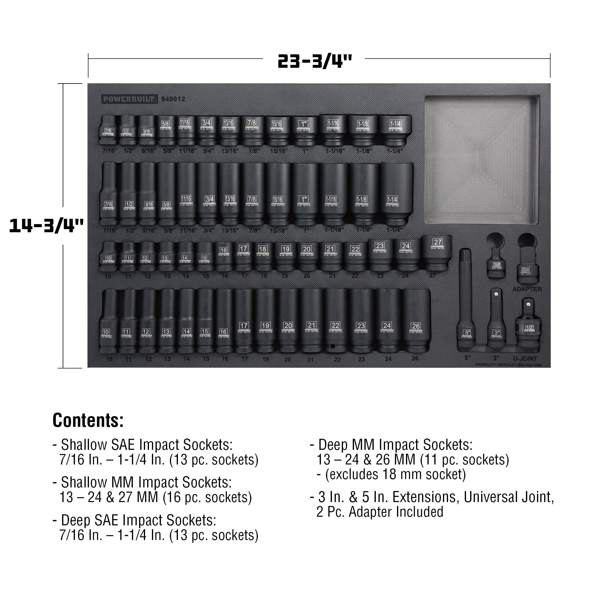 Powerbuilt 63 Piece 6 Point SAE & Metric Pro Tech Impact Socket Set - 949012
