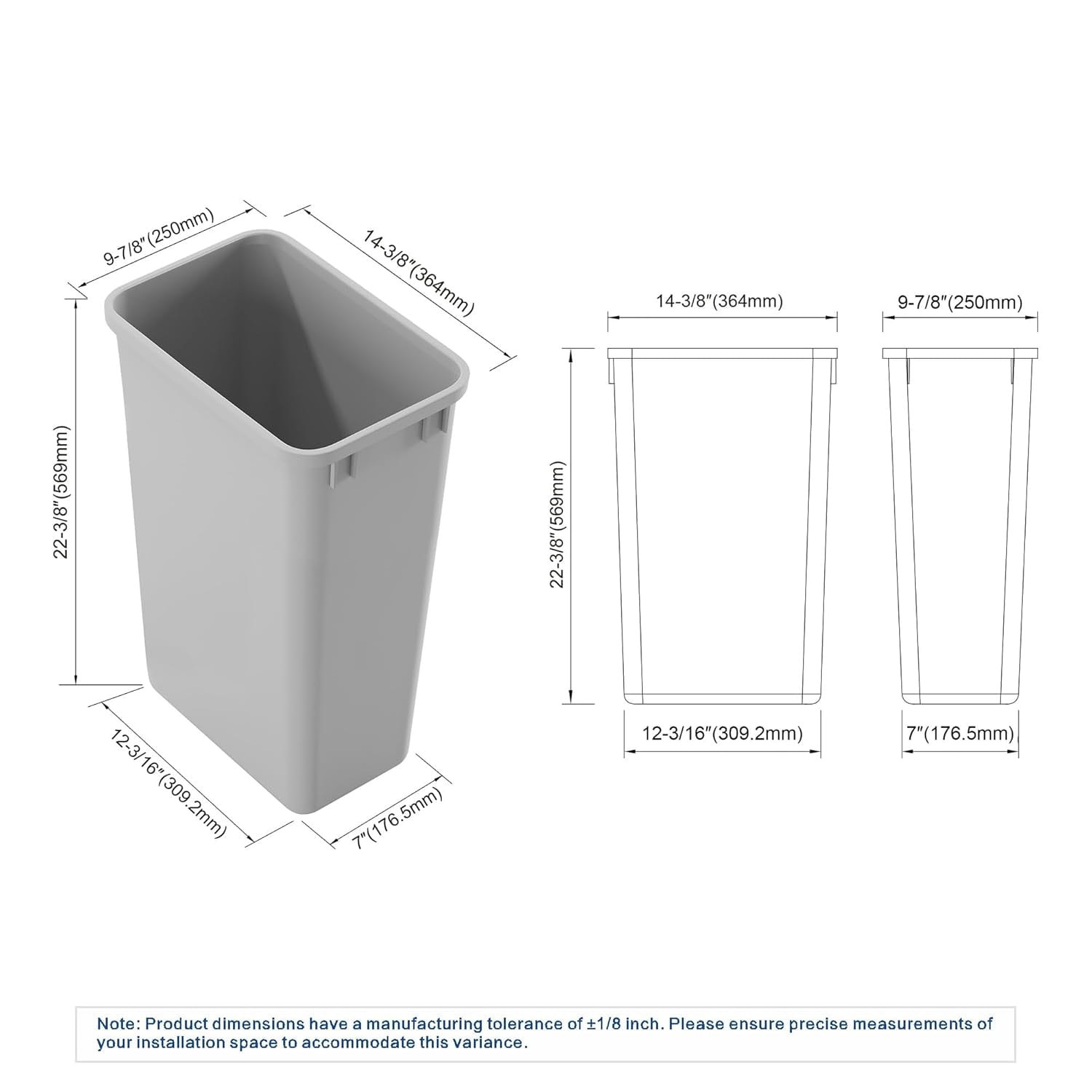 FeGe Dowell 50Qt Wastebasket Trash Can Garbage Container, for Home/Kitchen/Office, Grey - (Can Only) 1PC