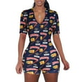 thumbnail image 4 of One opening 2020 Sexy Women Deep V-neck Bodycon Sleepwear Jumpsuit Button Bodysuit Shorts Romper Floral Leotard Long Sleeve Print Tracksuit, 4 of 5