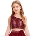 thumbnail image 3 of Yartina Girls Sparkly Sequins Sleeveless Off Shoulder Crop Tops for Party Dance Birthday Wedding Burgundy 16, 3 of 7