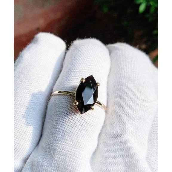 Black Onyx Diamond Ring, Marquise Cut Black Onyx Engagement Ring,925 Silver 14k Rose Gold Ring, Engagement Ring, Gift For Her, Vintage Ring