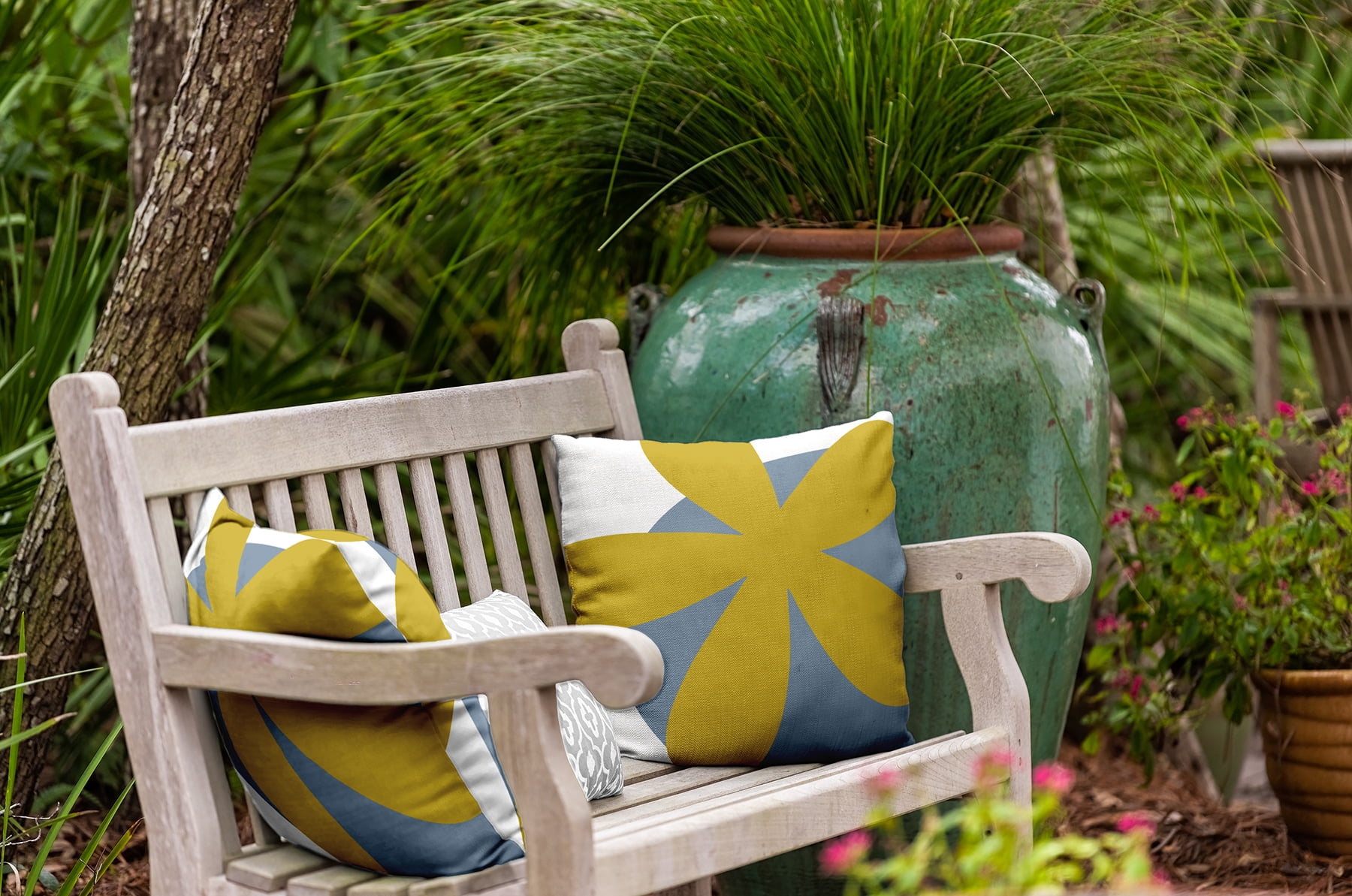 20" x 20" Simply Daisy Bold Flower Indoor/Outdoor Pillow, Mustard Yellow Qty 1