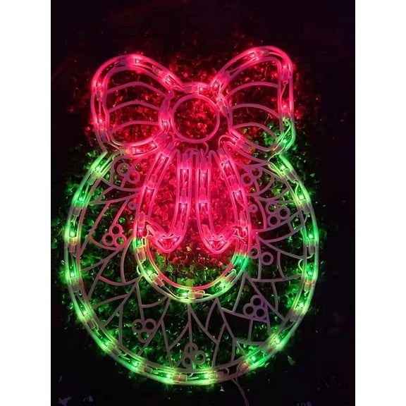 LAMPHOME18 Lighted Wreath with Bow Christmas Window Silhouette Decoration