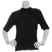 Adrianna Papell BLACK Women's Elbow Sleeve Mock Neck Textured Blouse, US Small