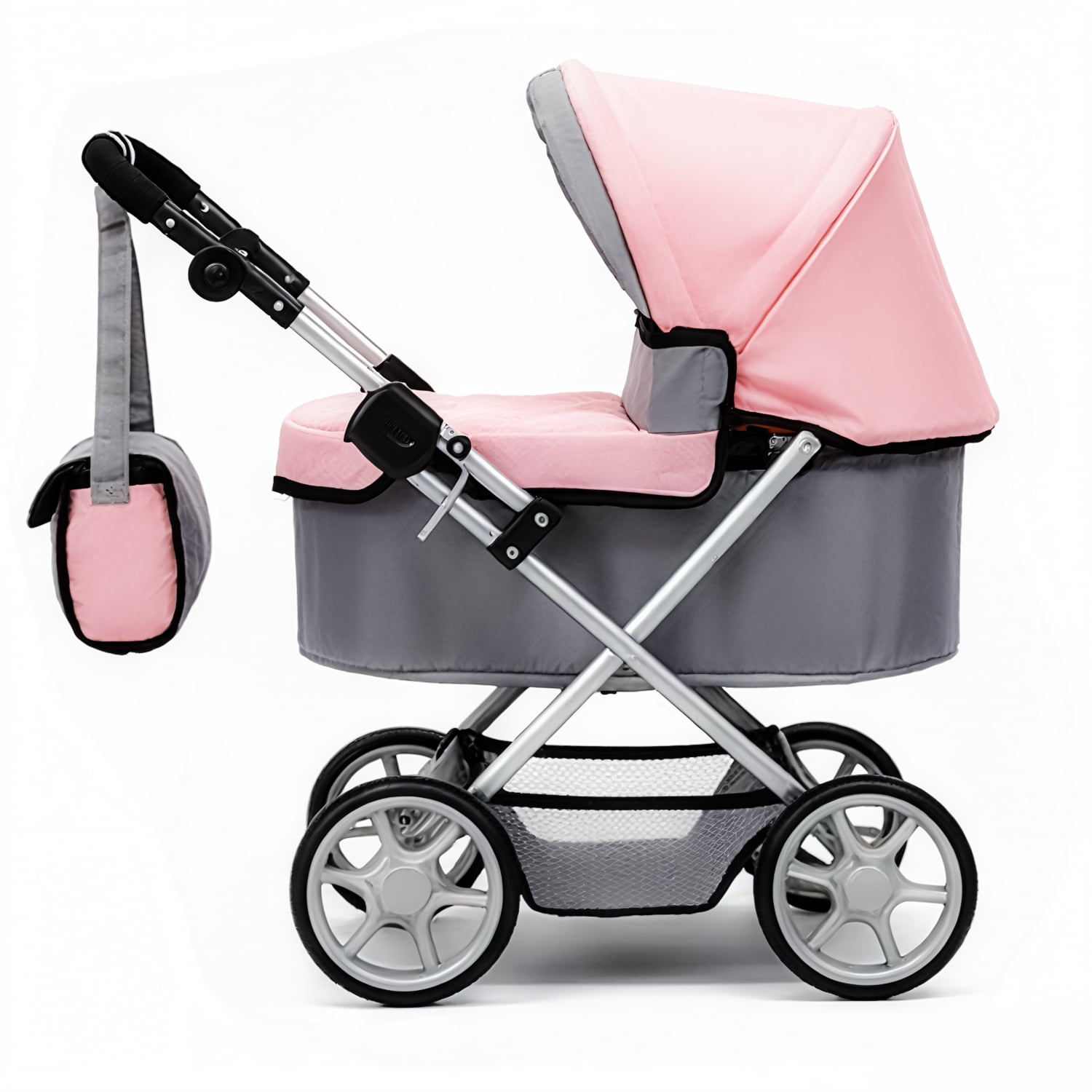 Set De Jeu Poupée 8 Pièces - Poussette Classique, Chaise Haute, Sac à Langer, Accessoires Repas - Pour Poupées Jusqu'à 46 Cm, Enfants 3 Ans Et Plus
