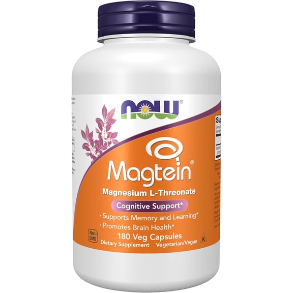NOW Supplements Magtein, Magnesium L-Threonate, Cognitive Support*, 180 Veg Capsules