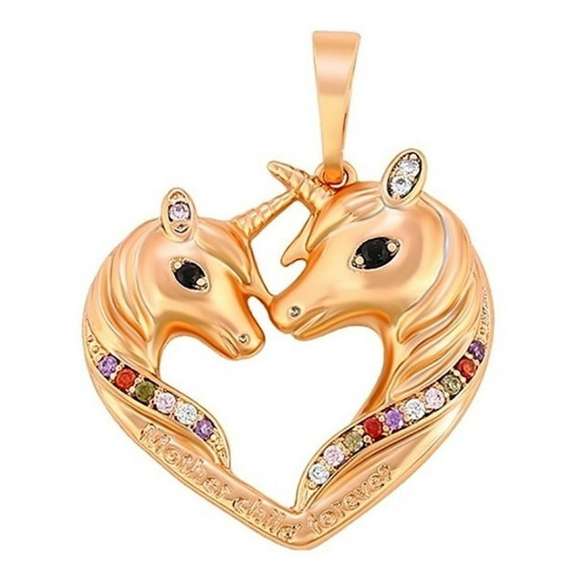 Collar Corazon Unicornios Mamá Hijo Swarovski Oro 18k Lam dorado Unitalla