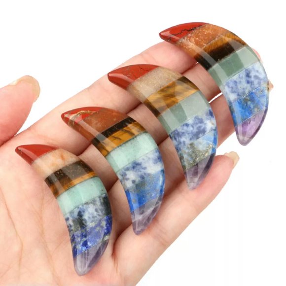 Moon Shaped 7 Chakras Healing Stone Reiki Crystal Gemstone Polished Worry Stone