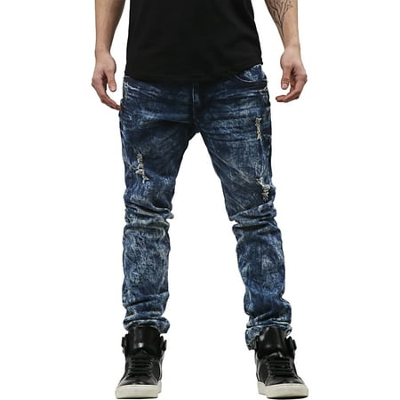 Mens Skinny Fit Stretch Jeans Distressed Ripped Denim (Best Ripped Jeans Mens)