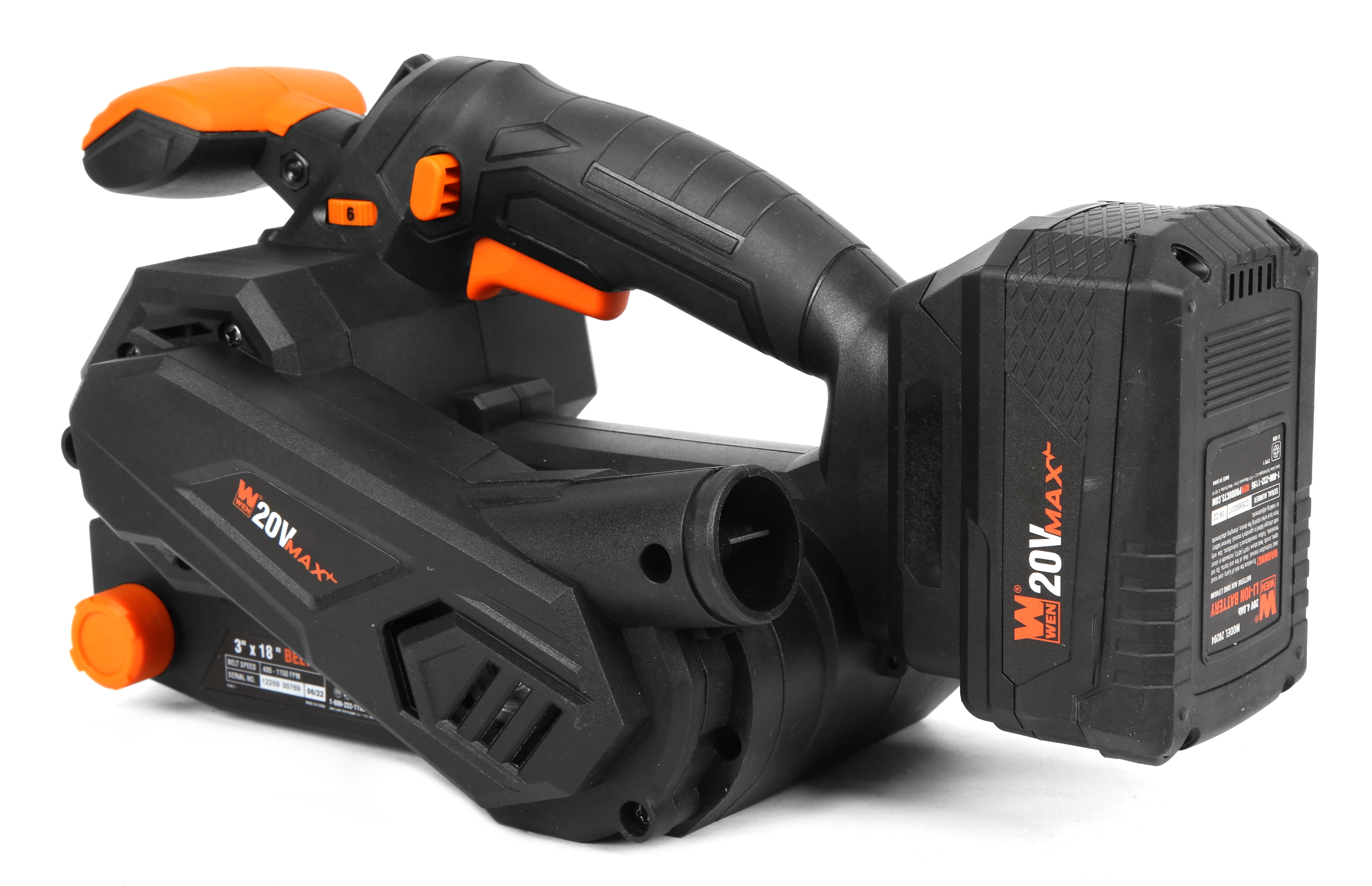 WEN 20V Max Cordless Belt Sander, Variable Speed, Handheld and Portable with 4.0Ah Battery and Charger