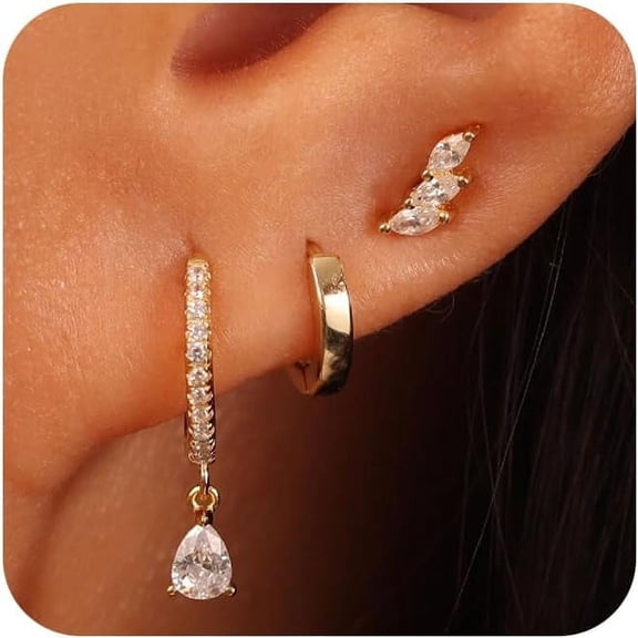 YMCSTONEMA 3 Pairs Gold Hoop Earrings Set: Dainty Stud Earrings Trendy Small 14K Gold Plated Hypoallergenic Dangle Cartilage Huggie Hoop Earrings For Women Gold Jewelry For Women Gifts[110]