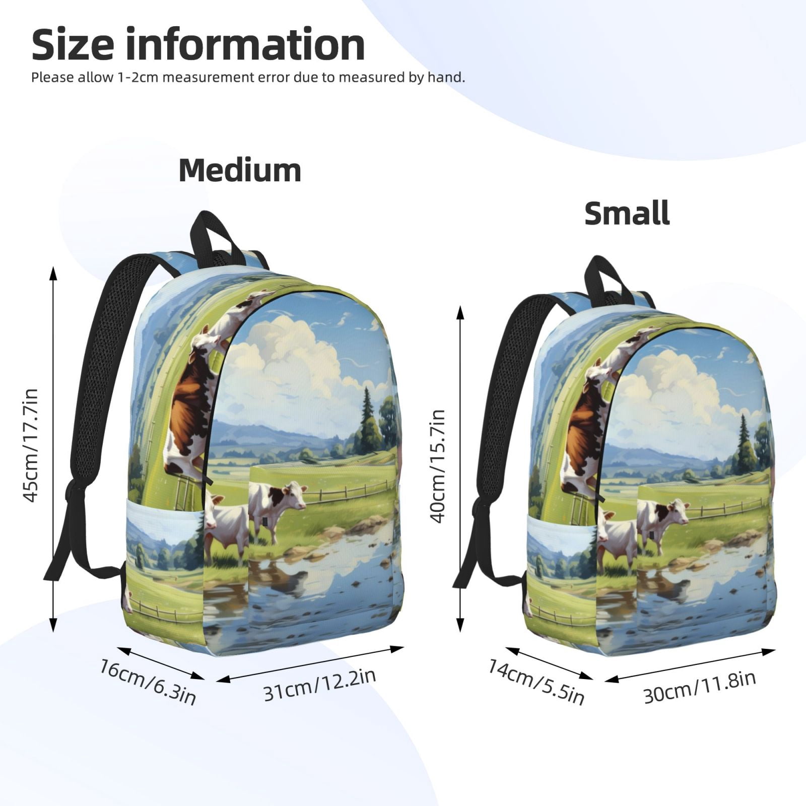 Vsdgher Pasture Cow Print Canvas Backpack Travel Rucksack Unisex Knapsack 15.7/17.7Inch Laptop Backpack for Work,College -Medium