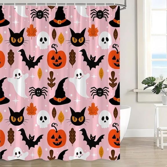 Halloween Shower Curtain for Bathroom – Cute Spooky Pumpkin Ghost Printed Bath Curtain – Funny Shower Curtain for Bathroom, Farmhouse Seasonal Bathroom Halloween Home Decor 150x180cm