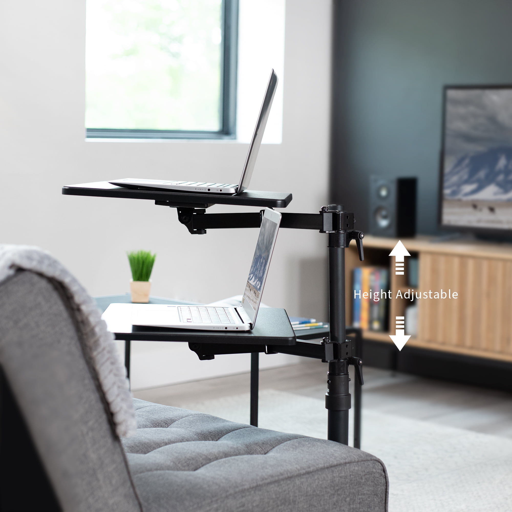 VIVO Black 20 inch Over Couch Swivel Table, Laptop Desk for Remote Work