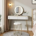 thumbnail image 2 of Small Vanity Desk with Mirror and Lights, 39" White and Gold Makeup Vanity Set with 2 Drawers & Matching Stool, Modern Dressing Table for Women, Bedroom and Small Spaces, 2 of 14