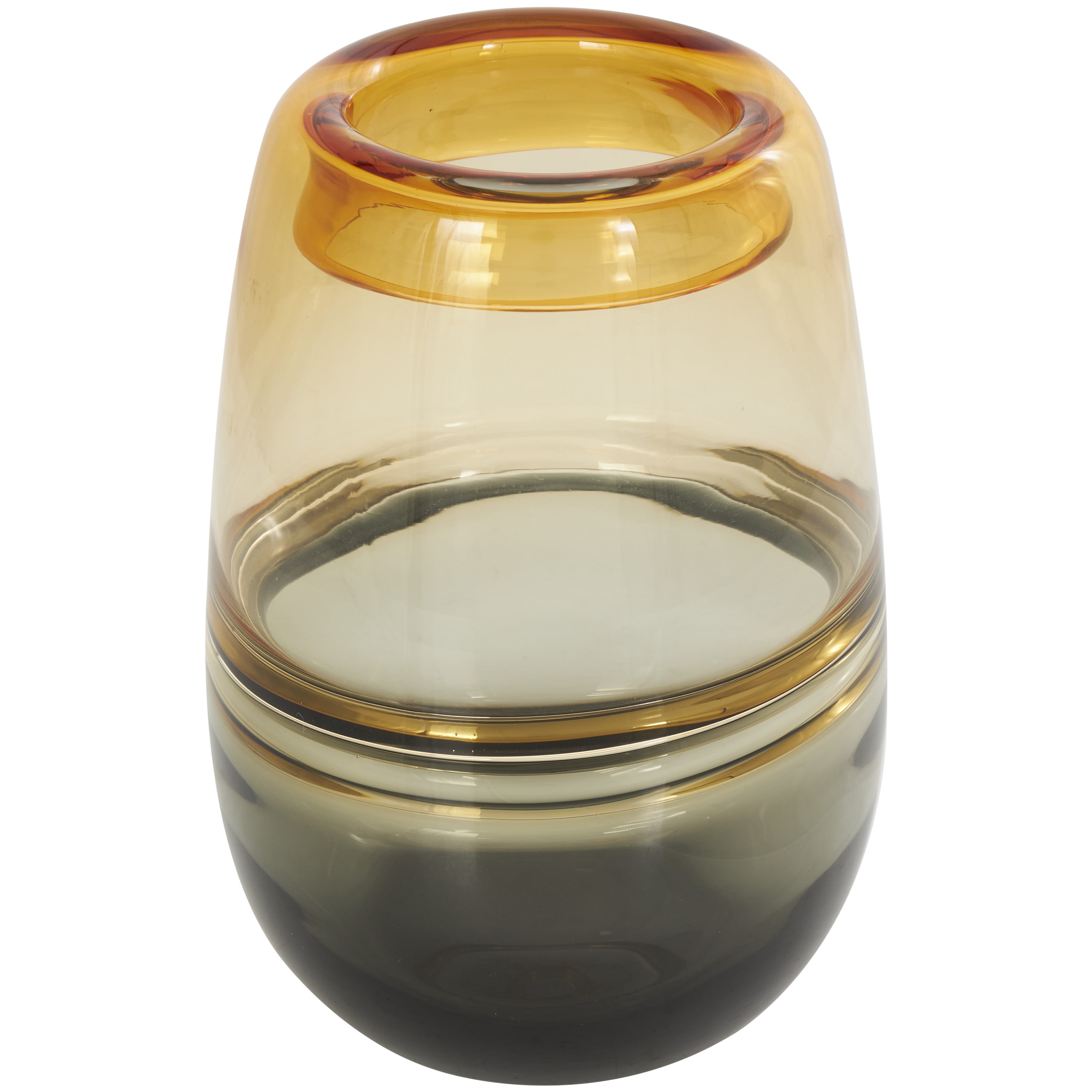 DecMode 9" Handmade Ombre Orange Glass Vase with Gray Base