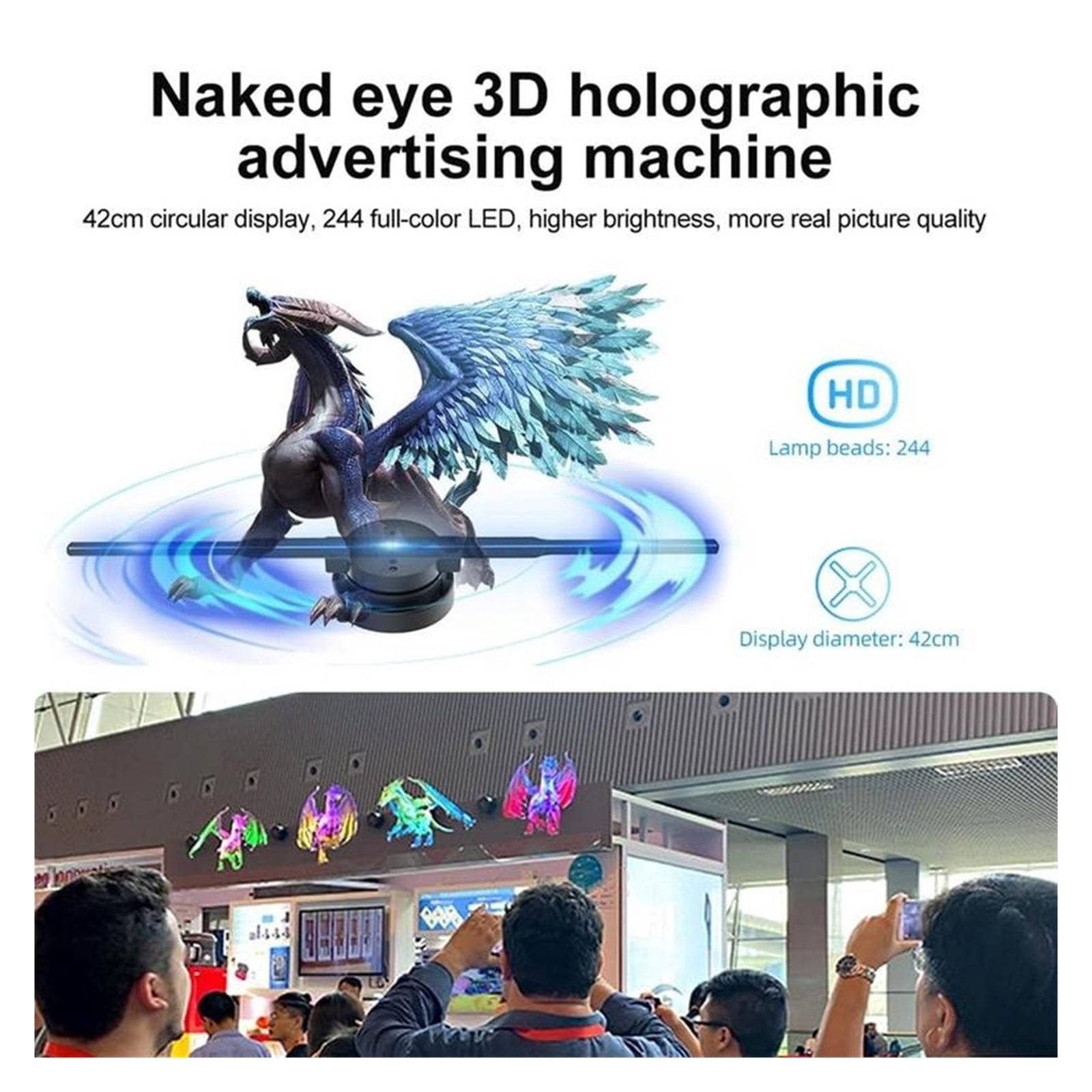 3D Hologram Fan 16.5in Projector with 224 LED Lights Beads for Business Stores Bars Party