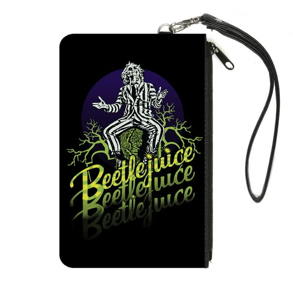 Warner Bros. Horror Movies Wallet, Zip Clutch, Beetlejuice Sitting on Tombstone Pose Trees, Canvas