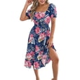 thumbnail image 4 of NTACZA Summer Dresses for Women Tropical Palm Tree Hawaiian Casual Sundress Midi A-Line Elastic Waist Scoop Neck Short Sleeve Beach Size L, 4 of 5