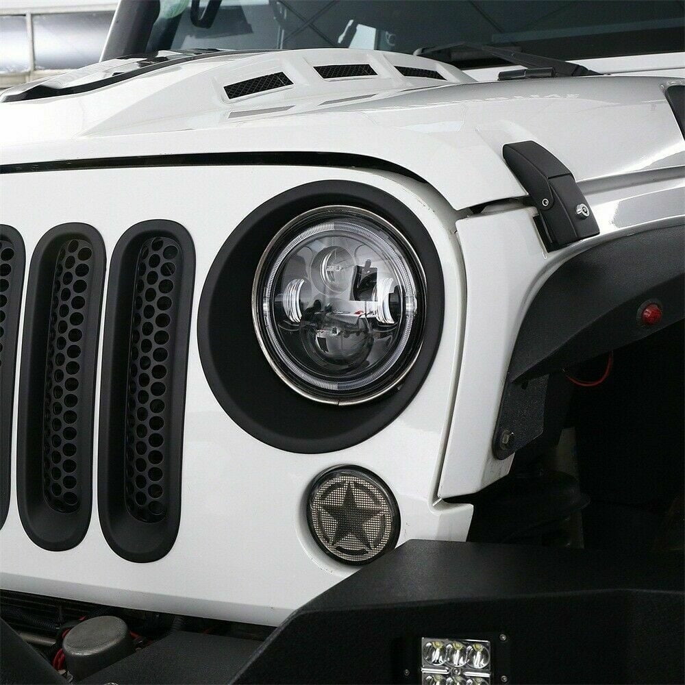 2Pcs Matte Black Front Headlight Cover Trim For Jeep Wrangler 2007-2018 JK
