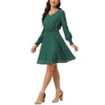 thumbnail image 4 of INSPIRE CHIC Robe à Étoiles Brillante en Mousseline à Taille Smockée à Manches Longues pour Femme P Vert Foncé, 4 of 5