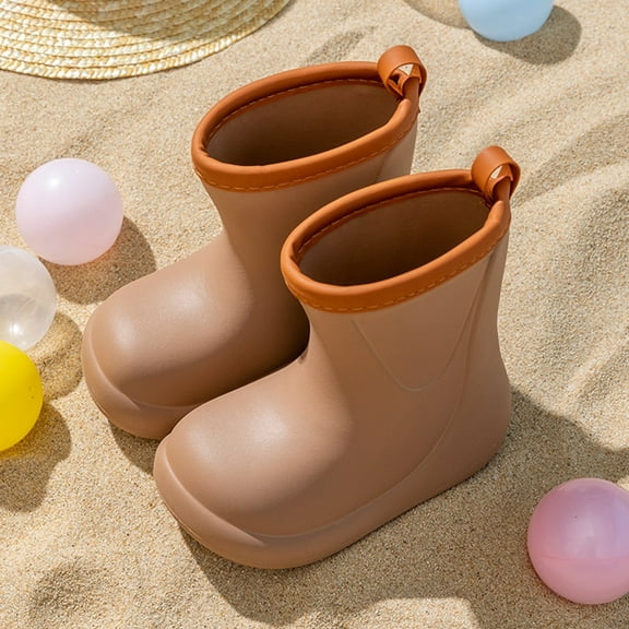 Hpapadks Rain Boots for Girls Outdoor School Low Heel Mid Calf Ankle Booties Comfortable Casual Water Shoes Boys Waterproof Boots Brown