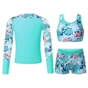 YONGHS Kids Girls 3 Piece Tankini Swimsuits Long Sleeve Rashguard Swimwear Set UPF 50+ Leaf 8