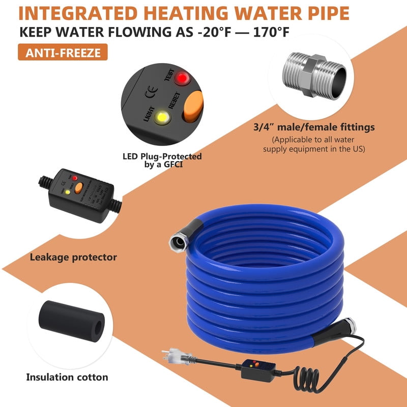 25FT Heated Water Hose for RV, Heated Drinking Water Hose with Lead and BPA Free, Electrically Heated Garden Hoses with Insulating Sponge for Camper Water Supply RV Accessories