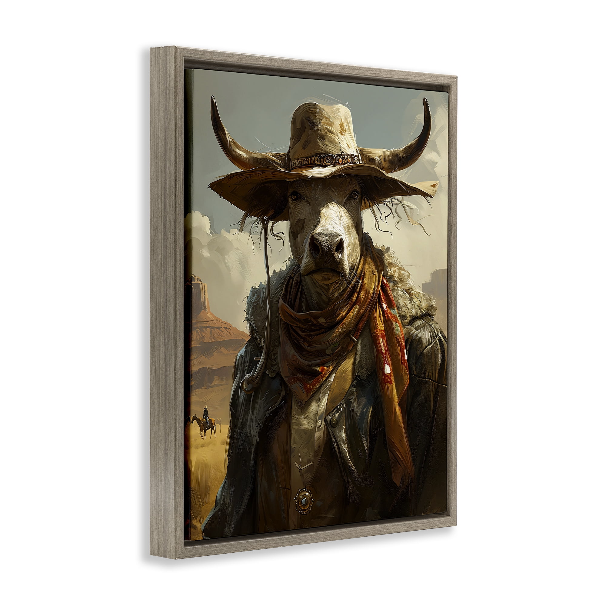 Stupell Industries Rustic Cattle Cowboy Novelty Painting Brown Floater Framed Canvas Art Print Wall Art, 17 x 21