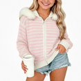 thumbnail image 3 of Afuyipoi Girls Hooded Stripe Zip Front Cardigan Sweater with Faux Fur Trim for Kids Size 7-15Y Winter Casual Wear White Size 13, 3 of 7