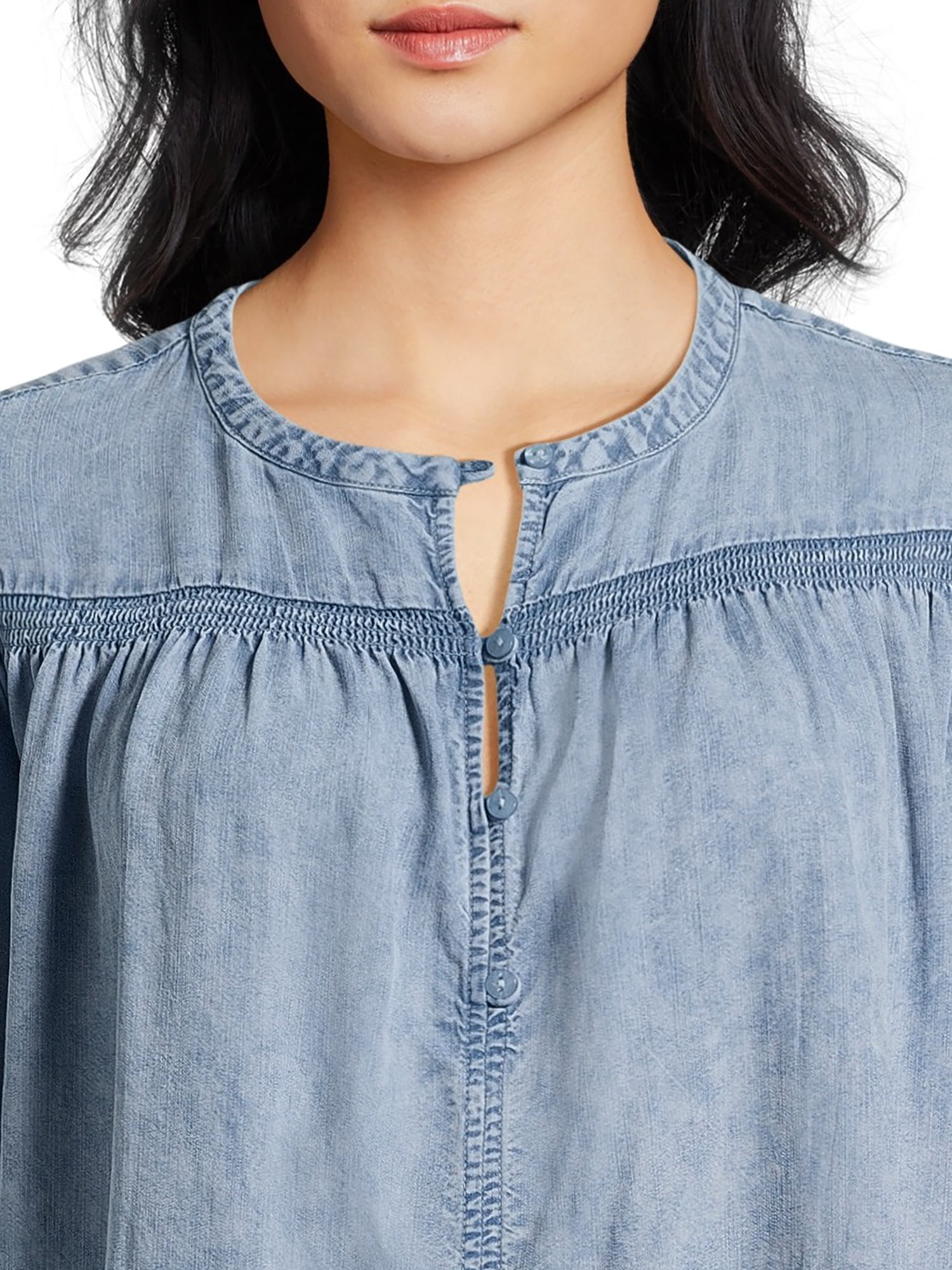 Time and Tru Women’s Smocked Top with Long Sleeves, Sizes XS-XXXL