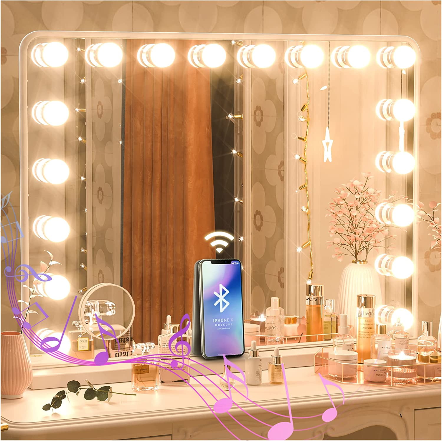 Keonjinn Large Vanity Mirror with Lights Bluetooth Speaker Hollywood
