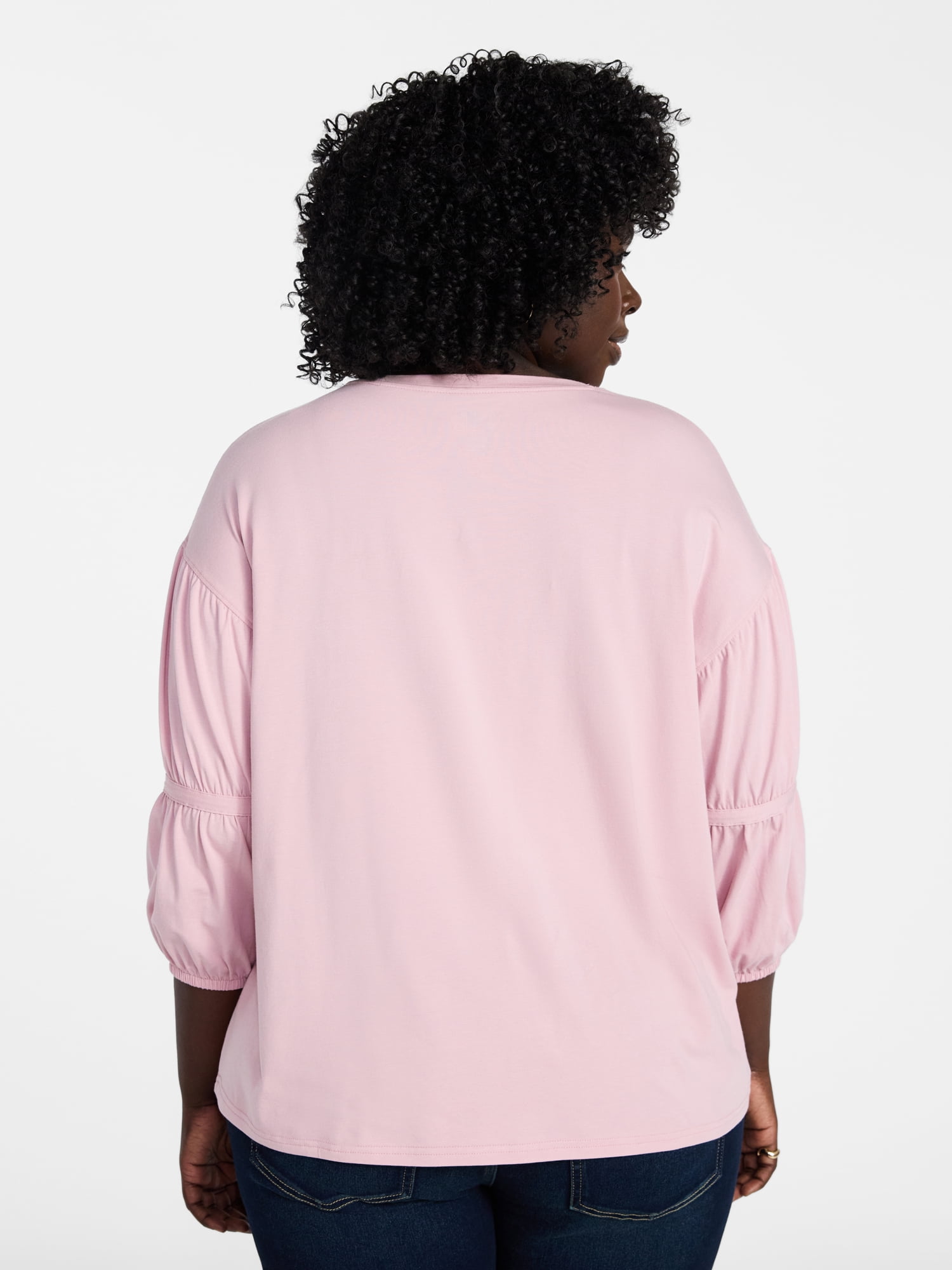 Terra & Sky Women's Plus Size Double Blouson Top with 3/4-Length Sleeves, Sizes 0X-5X