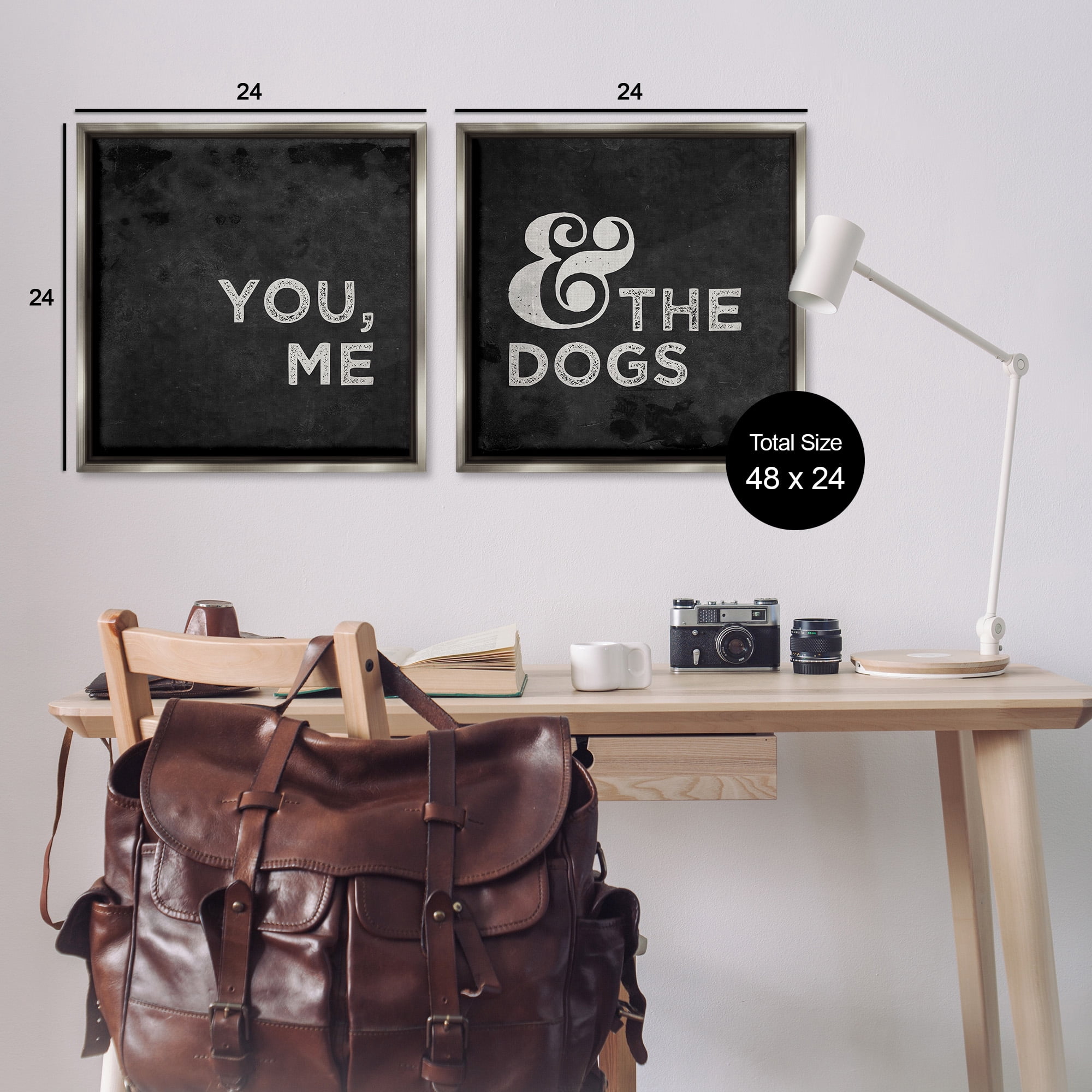 Stupell Industries You Me and the Dogs Family Pet Animals & Insects Painting Gray Floater Framed Canvas Art Print Wall Art, 25 x 25, Set of 2