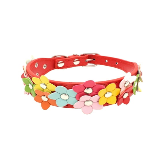 Collar de seguridad ajustable con decoración floral para perros, gatos y cachorros - Talla S (rojo)