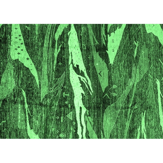 Ahgly Company Indoor Rectangle Abstract Emerald Green Modern Area Rugs, 7' x 9'