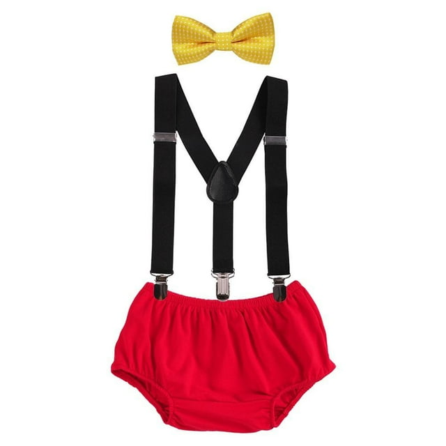 Séance Photo Bébé Garçon Bretelles Nœud Papillon Tenue 1er Anniversaire
