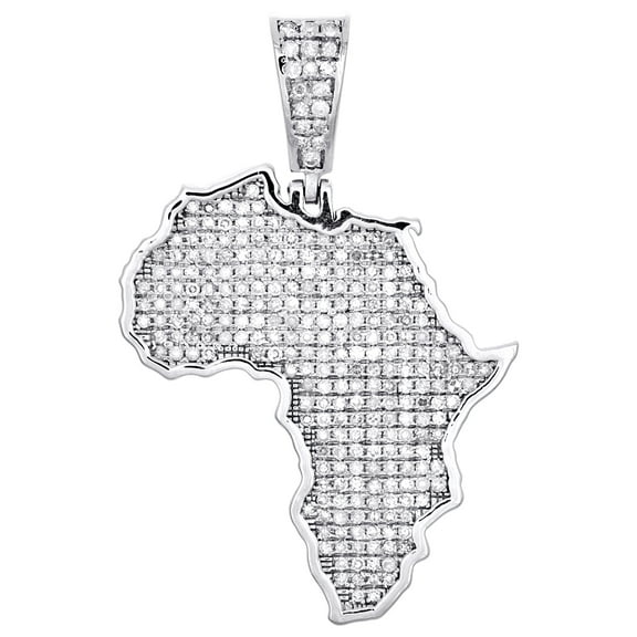 Sterling Silver & Round Diamond Africa Continent Map Pendant 1.60" Charm 1 ct.