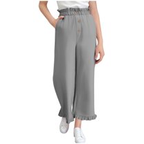 Ohufall Girls Dress Pants with Pockets, Kids Solid Color Casual Elastic High Waist Wide Leg Pants Fashion Loose Comfy Ruffle Hem Trousers for Teen Girls, 5-15 Years