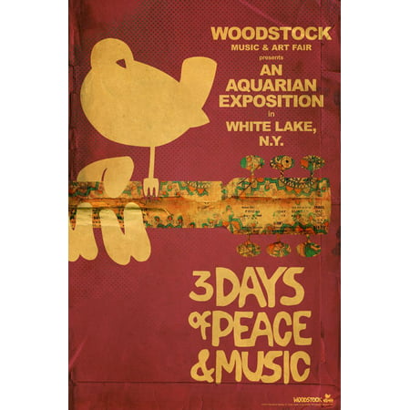 Woodstock - Collage (Pink) Purple Distressed 1960s Rock Music Festival Print Wall Art