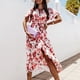 thumbnail image 2 of Vestido a media pantorrilla con estampado de manga corta y cuello en V bohemio a la moda para mujer Fridja  bnh5988, 2 of 9