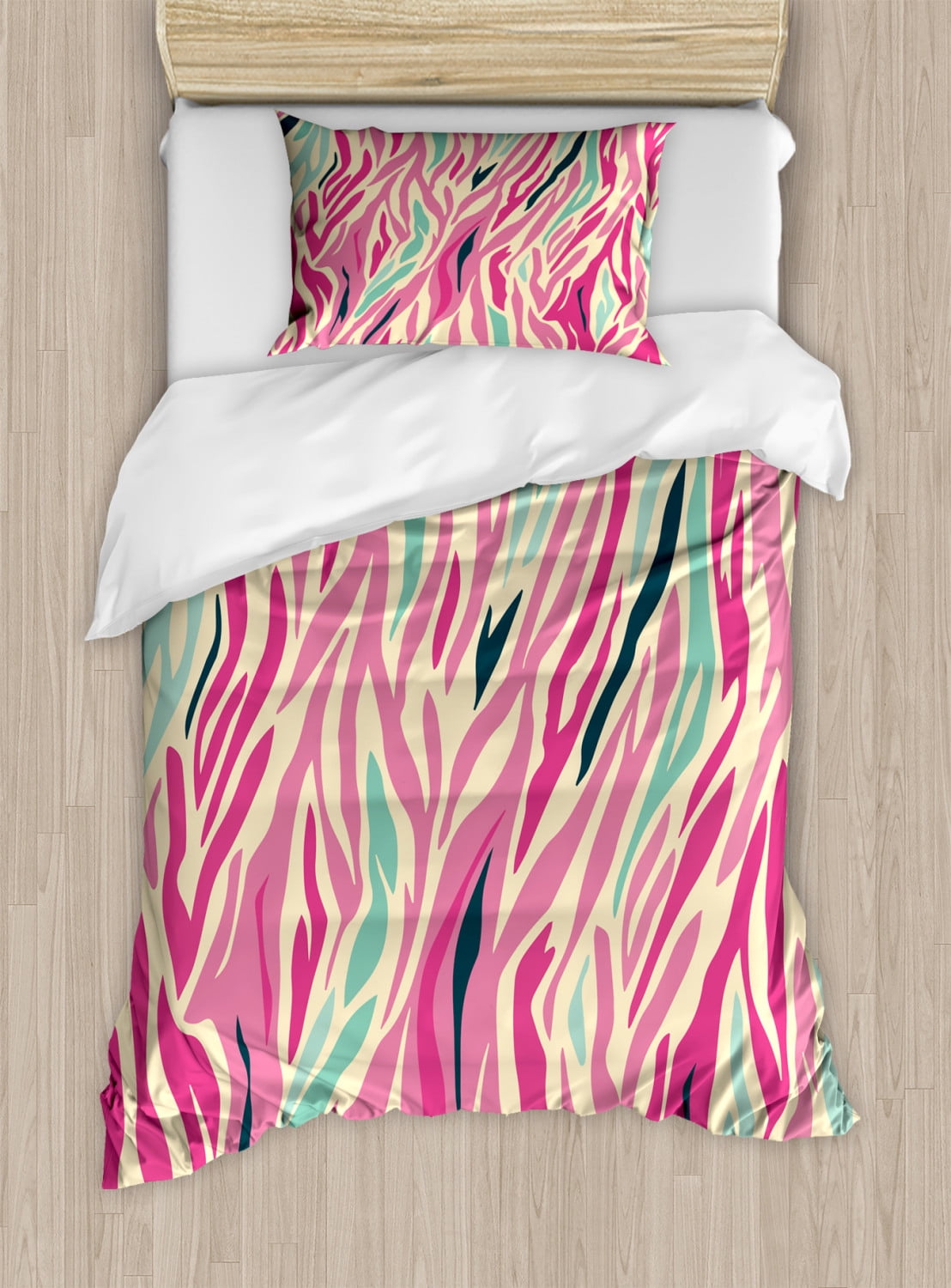 Pink Zebra Twin Size Duvet Cover Set, Funky Fashion Pattern with