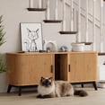 thumbnail image 3 of 59" Hidden Cat Litter Box Enclosure Furniture, Double-Room Litter Box Cabinet with Sliding Door - Dog-Proof - Odor Control - Storage Bench Hideaway - Indoor Cat House, Color: Natural Oak, 3 of 8