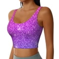 thumbnail image 2 of Xecao Purple Glitter for Sports Bra with Removable Pads, Crop Tank Top Design, Women's Longline Sports Bra - Non-Wired - Large, 2 of 9