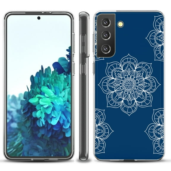 Slim-Fit TPU Protective Phone Case compatible with Samsung Galaxy S21  5G / S21 PLUS 5G, by OneToughShield ® - Mandala / Blue