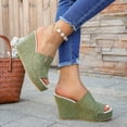 thumbnail image 4 of Rokment Linen Wedges Dress Slides Sandals for Women Beach Breathable Cotton Fabric Open Toe Platform Extra High Heels Fashion Casual Summer Espadrilles Heeled Slip on AG Size 6, 4 of 7