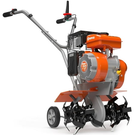 NOVUS 2 in 1 Gas Tiller Cultivator with 79cc 4-Cycle Engine, 9"-17" Tool-Free Tilling Width Adjustment, 24 Steel Tines, Never-Flat Wheels,Front Tine Gardon Tiller for Lawn, Field Soil Cultivation
