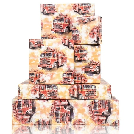 Dtiafu Fire Truck PresNok Wrapping Paper for kids Boys Dad Firefighters - Construction Gift Wrap for Birthday Baby Shower Holilday fathersday - 20 X 28Inch Per Sheet(6 Sheet)