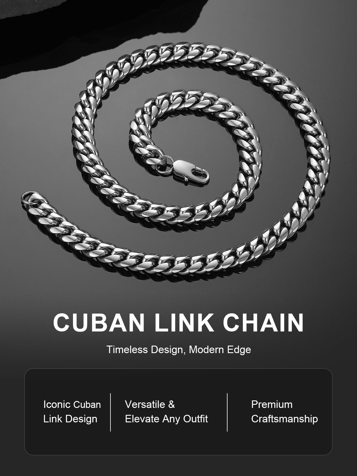 ChainsProMax Hip Hop Men Necklaces Curb Cuban Chains 20inch 10mm Stainless Steel Chains Fathers Day Necklace Gift for Mens Dad Son